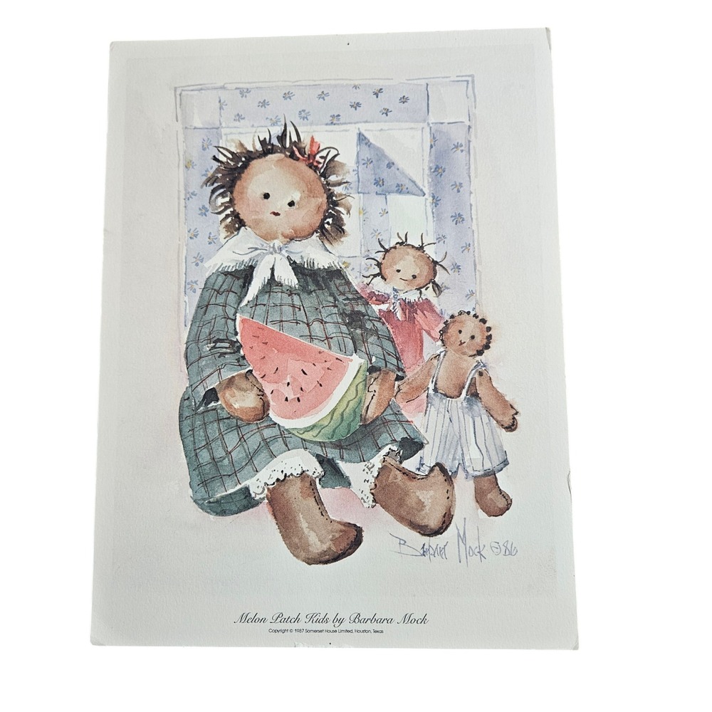 Vintage 1987 Barbara Mock Melon Patch Kids Folk Art Print 9x12 Cottagecore